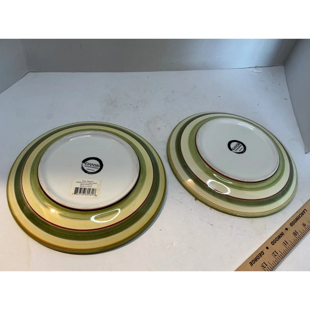 Dansk Lime Twist Dahlia Accent Salad Plates Handpainted Floral Set of 2 8.25